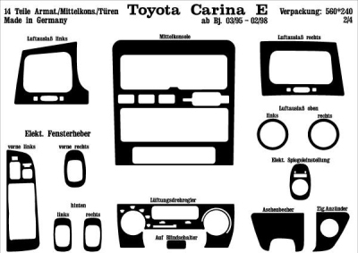 Prewoodec interieurset toyota carina e 1996- 14-delig - aluminium toyota carina ii saloon (st17_, at17, ct17_)  winparts