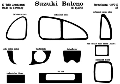 Foto van Prewoodec interieurset suzuki baleno 4-deurs 1995-9/1997 10-delig - aluminium suzuki baleno stationwagen (eg) via winparts