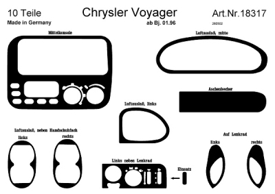Foto van Prewoodec interieurset chrysler voyager 4-deurs 1/1996-9/1999 10-delig - aluminium chrysler voyager iii (gs) via winparts