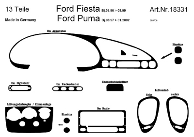 Prewoodec interieurset ford fiësta 1996-2003 11-delig - aluminium ford fiesta iv (ja_, jb_)  winparts