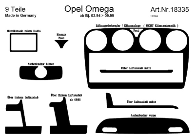 Foto van Prewoodec interieurset opel omega b 9/1993-9/1999 9-delig - aluminium opel omega a (16_, 17_, 19_) via winparts