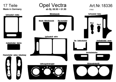 Foto van Prewoodec interieurset opel vectra b 9/1995-1/1999 16-delig - aluminium opel vectra b hatchback (38_) via winparts