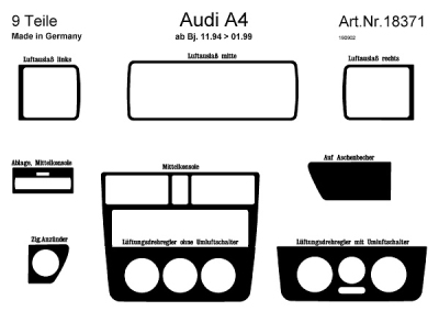 Prewoodec interieurset audi a4 11/1994-1/1999 9-delig - aluminium audi a4 (8d2, b5)  winparts