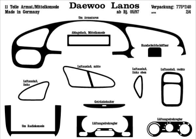 Prewoodec interieurset daewoo lanos 3/4/5-deurs 5/1997- 11-delig - wortelnoot daewoo lanos (klat)  winparts