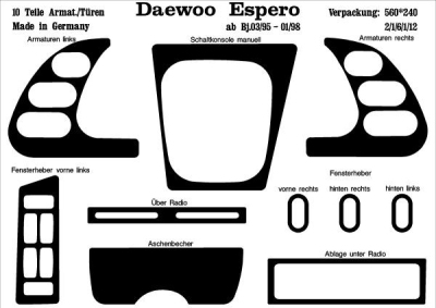 Foto van Prewoodec interieurset daewoo espero 2/1995-5/1997 10-delig - wortelnoot daewoo espero (klej) via winparts