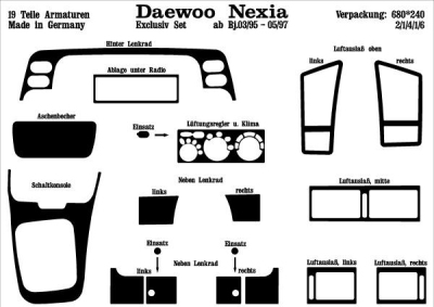 Prewoodec interieurset daewoo nexia 3/4/5-deurs 2/1995- 19-delig - wortelnoot daewoo nexia (kletn)  winparts