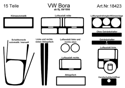 Prewoodec interieurset volkswagen bora 10/1998- 14-delig - wortelnoot volkswagen bora (1j2)  winparts