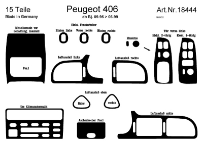 Prewoodec interieurset peugeot 406 10/1995-5/1999 met airco 15-delig - wortelnoot peugeot 406 (8b)  winparts