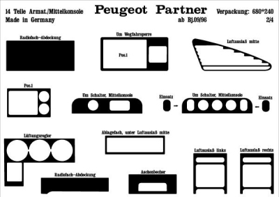 Prewoodec interieurset peugeot partner 9/1996- 14-delig - wortelnoot peugeot partner bestelwagen  winparts