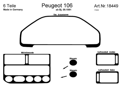 Prewoodec interieurset peugeot 106 4/1991- 6-delig - wortelnoot peugeot 106 ii (1)  winparts