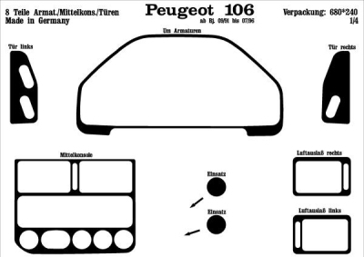 Prewoodec interieurset peugeot 106 4/1991-5/1996 8-delig - wortelnoot peugeot 106 i (1a, 1c)  winparts