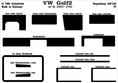 Foto van Prewoodec interieurset volkswagen golf ii 3/5-deurs -3/1992 13-delig - aluminium volkswagen golf ii (19e, 1g1) via winparts