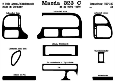 Foto van Prewoodec interieurset mazda 323c 9/1994-10/1996 8-delig - aluminium mazda 323 f v (ba) via winparts