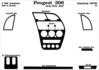 Foto van Prewoodec interieurset peugeot 306 3/1993-4/1997 9-delig - aluminium peugeot 306 break (7e, n3, n5) via winparts