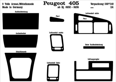 Prewoodec interieurset peugeot 405 9/1992- 9-delig - wortelnoot peugeot 405 ii (4b)  winparts