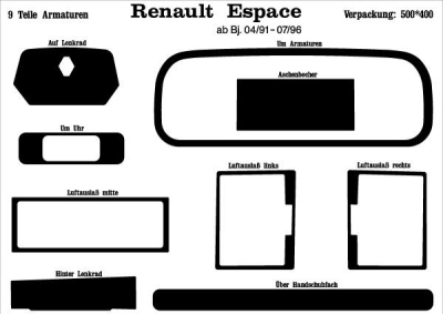 Prewoodec interieurset renault espace 1991-11/1996 9-delig - wortelnoot renault espace ii (j/s63_)  winparts