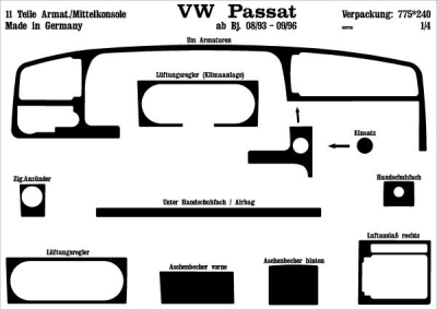 Prewoodec interieurset volkswagen passat 35i 8/1993-9/1996 11-delig - aluminium volkswagen passat variant (3a5, 35i)  winparts