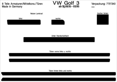 Prewoodec interieurset volkswagen golf iii 11/1991-3/1995 8-delig - wortelnoot volkswagen golf iii cabriolet (1e7)  winparts