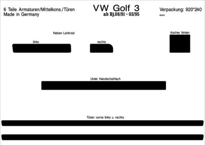 Prewoodec interieurset volkswagen golf iii 11/1991-3/1995 6-delig - aluminium volkswagen golf iii cabriolet (1e7)  winparts