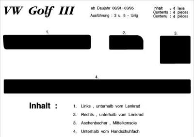 Prewoodec interieurset volkswagen golf iii 11/1991-3/1995 4-delig - aluminium volkswagen golf iii cabriolet (1e7)  winparts