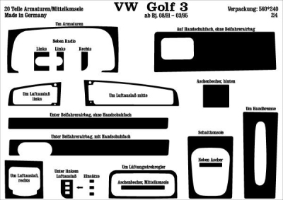 Foto van Prewoodec interieurset volkswagen golf iii 1/1991-3/1995 20-delig - wortelnoot volkswagen golf iii variant (1h5) via winparts