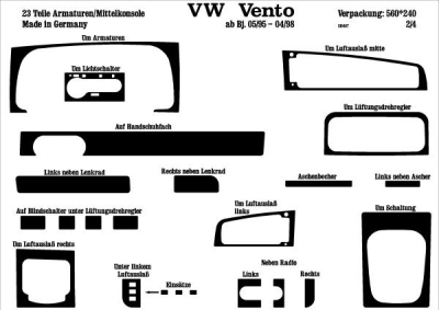 Prewoodec interieurset volkswagen vento 5/1995-4/1998 23-delig - aluminium volkswagen vento (1h2)  winparts