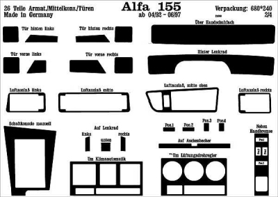Foto van Prewoodec interieurset alfa romeo 155 -9/1997 26-delig - aluminium alfa romeo 155 (167_) via winparts