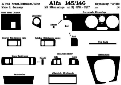 Foto van Prewoodec interieurset alfa romeo 145/146 incl. airco 3/1995- 15-delig - aluminium alfa romeo 145 (930_) via winparts