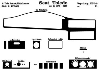 Foto van Prewoodec interieurset seat toledo 10/1991- 16-delig - aluminium seat toledo i (1l) via winparts