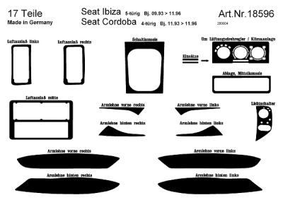 Foto van Prewoodec interieurset seat cordoba 1/1994-9/1996 16-delig - wortelnoot seat cordoba (6k1, 6k2) via winparts