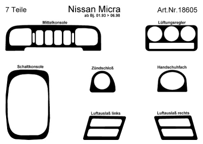 Prewoodec interieurset nissan micra 12/1992-3/1998 7-delig - wortelnoot nissan micra iii (k12)  winparts