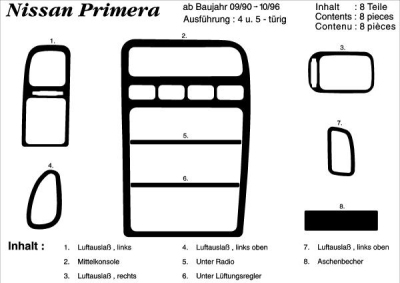 Prewoodec interieurset nissan primera 8/1990-9/1996 8-delig - aluminium nissan primera (p11)  winparts