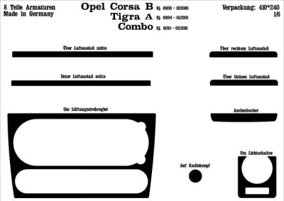 Prewoodec interieurset opel corsa b 1/1993-7/2000 8-delig - wortelnoot opel corsa b (73_, 78_, 79_)  winparts