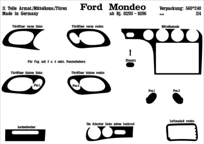 Prewoodec interieurset ford mondeo 3/1993-9/1996 11-delig - aluminium ford mondeo i saloon (gbp)  winparts