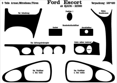 Prewoodec interieurset ford escort 2/1995- 9-delig - aluminium ford escort classic (aal, abl)  winparts