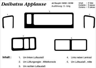 Prewoodec interieurset daihatsu applause -12/1997 5-delig - wortelnoot daihatsu applause ii (a101)  winparts