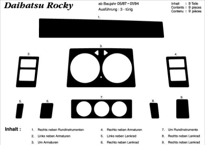 Foto van Prewoodec interieurset daihatsu rocky -4/1993 9-delig - wortelnoot daihatsu rocky soft top (f7, f8) via winparts