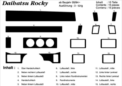 Prewoodec interieurset daihatsu rocky 5/1993- 15-delig - wortelnoot daihatsu rocky soft top (f7, f8)  winparts