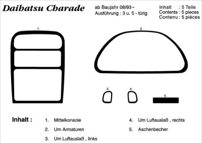 Prewoodec interieurset daihatsu charade 3/1993- 5-delig - wortelnoot daihatsu charade iii (g100, g101, g102)  winparts