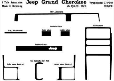 Foto van Prewoodec interieurset jeep grand cherokee 9/1992-12/1995 9-delig - wortelnoot jeep grand cherokee i (zj) via winparts