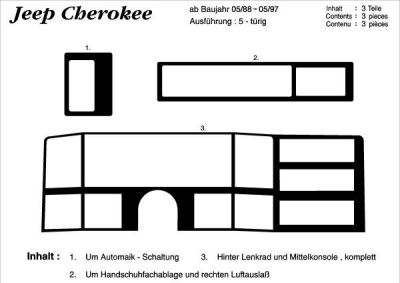 Prewoodec interieurset jeep cherokee -3/1997 3-deurs - aluminium jeep cherokee (kj)  winparts