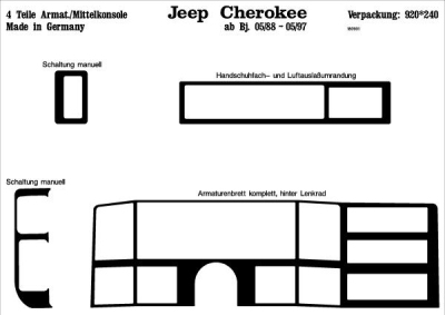 Prewoodec interieurset jeep cherokee 5-deurs -3/1997 4-delig - wortelnoot jeep cherokee  winparts