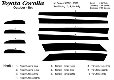Prewoodec exterieurset toyota corolla 7/1992- 8/1998 10-delig - carbon-look toyota corolla (_e10_)  winparts