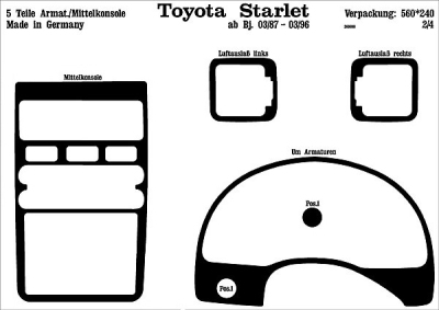 Prewoodec interieurset toyota starlet 1990-3/1996 5-delig - carbon-look toyota starlet (ep8_, np8_)  winparts