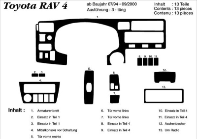 Prewoodec interieurset toyota rav4 4x4 3-deurs 9/1994- 13-delig - wortelnoot toyota rav 4 i cabrio (sxa1_)  winparts