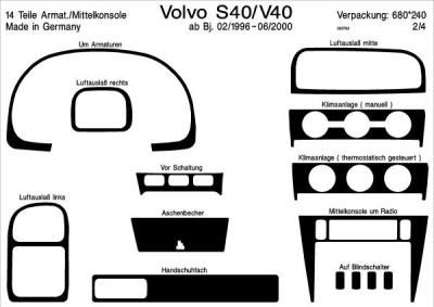 Prewoodec interieurset volvo s40/v40 1996-3/2000 14-delig - wortelnoot volvo s40 i (vs)  winparts