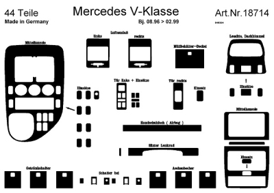 Prewoodec interieurset mercedes vito/v-klasse 2/1996-3/1999 44-delig - wortelnoot mercedes-benz v-klasse (638/2)  winparts