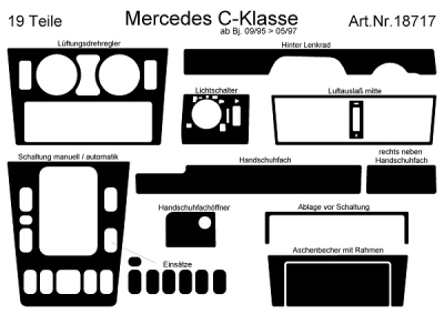 Prewoodec interieurset mercedes c-klasse 9/1995-5/1997 19-delig - wortelnoot mercedes-benz c-klasse t-model (s203)  winparts