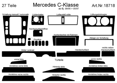 Foto van Prewoodec interieurset mercedes c-klasse w202 9/1995- 20-delig - wortelnoot mercedes-benz c-klasse (w202) via winparts
