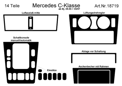 Prewoodec interieurset mercedes c-klasse w202 9/1995- 7-delig - wortelnoot mercedes-benz c-klasse sportcoupe (cl203)  winparts